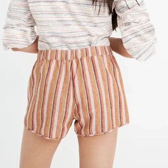 Madewell size S EUC pull on linen blend stripe rainbow relaxed fit shorts - Picture 2 of 7